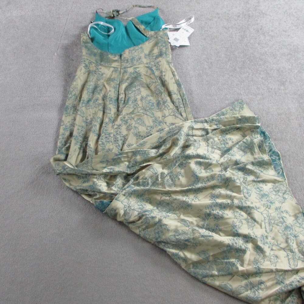 Azazie Adelin Dress Womens 6 Platinum Teal Open Back Maxi Jacquard V Neckline - Picture 4 of 10